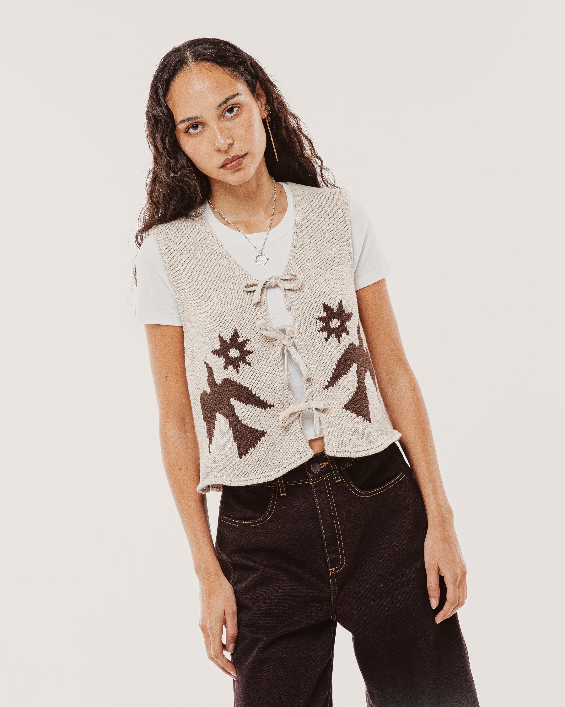 Joni Bow-Tie Knitted Vest - Ecru