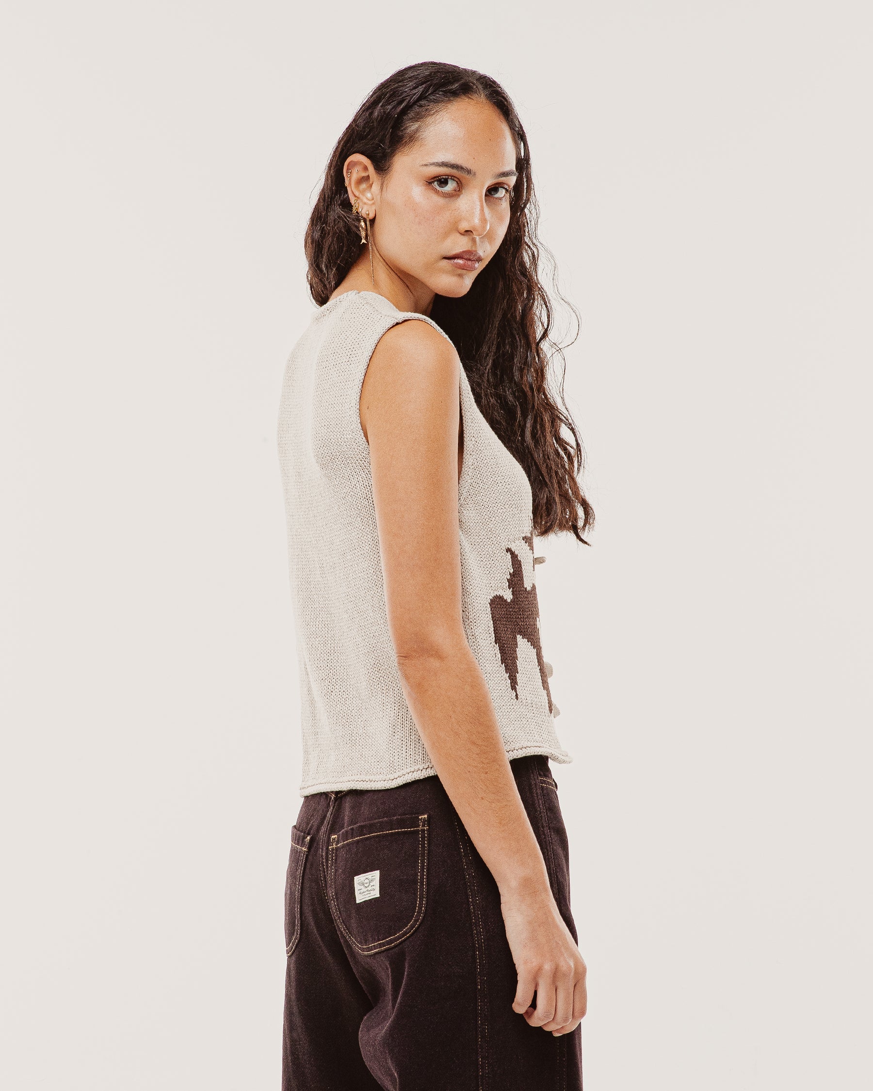 Joni Bow-Tie Knitted Vest - Ecru