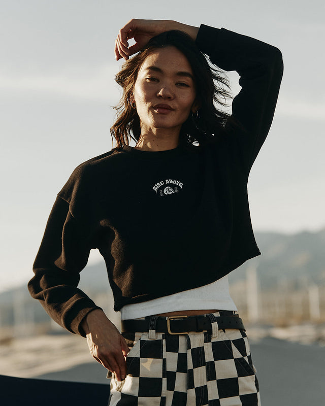 Rise Above Cropped Sweater - Washed Black